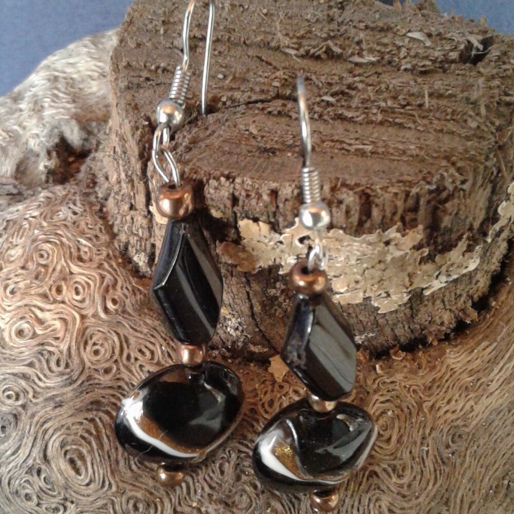 Handmade Earrings Black Glass Beads